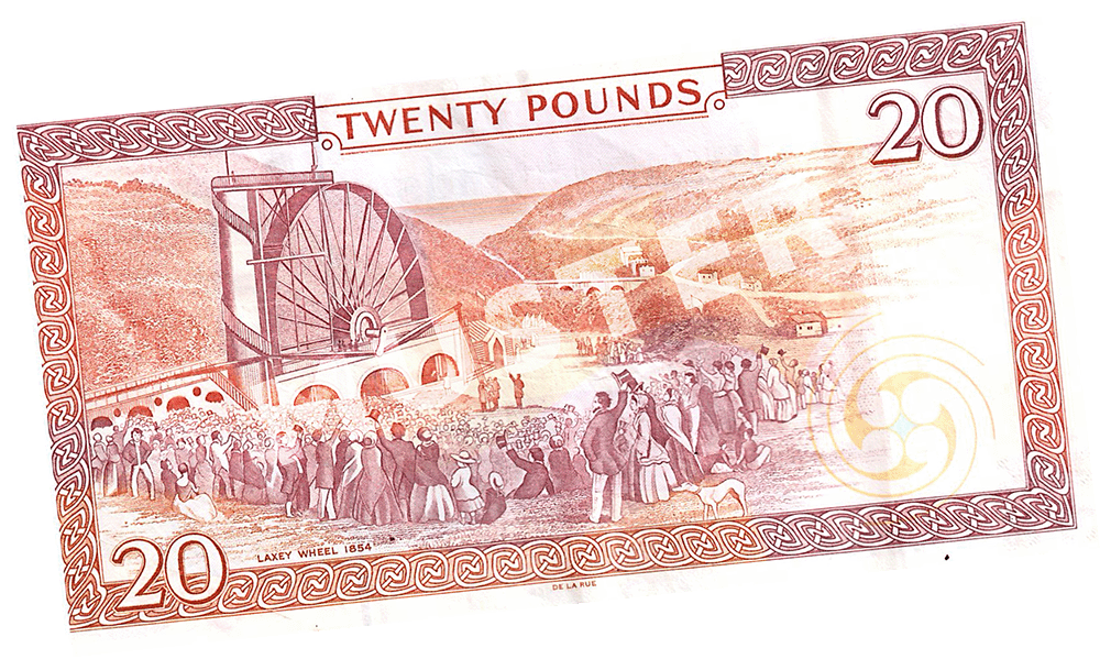 Laxey-Wheel auf 20-£-Banknote der IOM